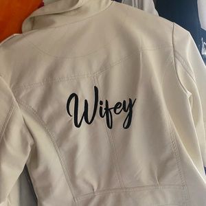 White Bride…wifey leather jacket from David’s bridal never worn